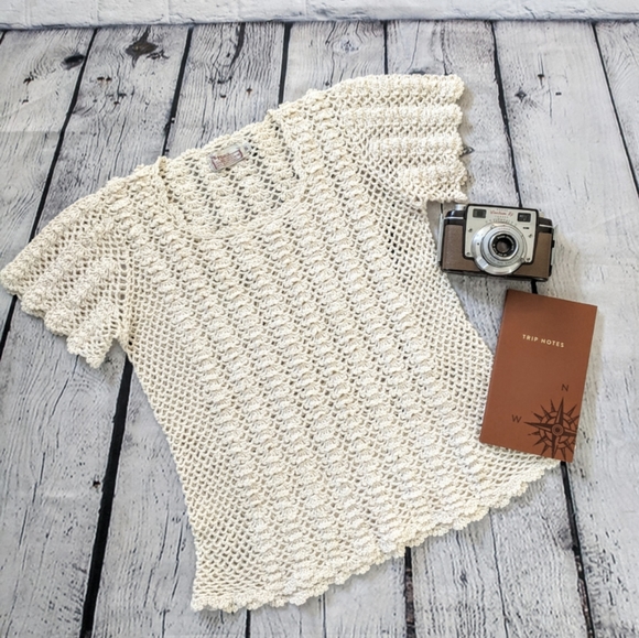 VINTAGE SK Imports hand crochet off white sweater - Picture 1 of 4